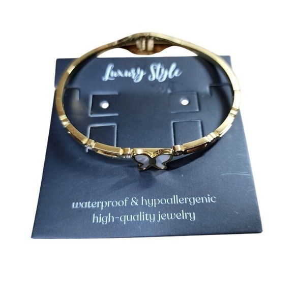 18K Gold-Plated Stainless-Steel Butterfly Bangle - Picture 3 of 7